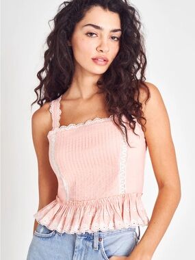 LoveShackFancy Skipper Bustier Bubble Bath Pink Eyelet Top
